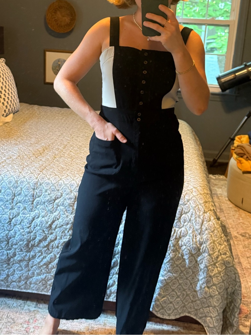 Bohme Black and Cream Button-Front Jumpsuit